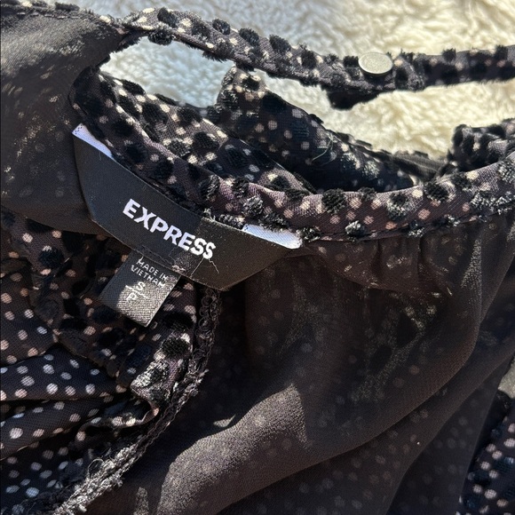 Express Black White Velvet Detail Blouse Small | Sheer Long Sleeve Party Top - Picture 6 of 7